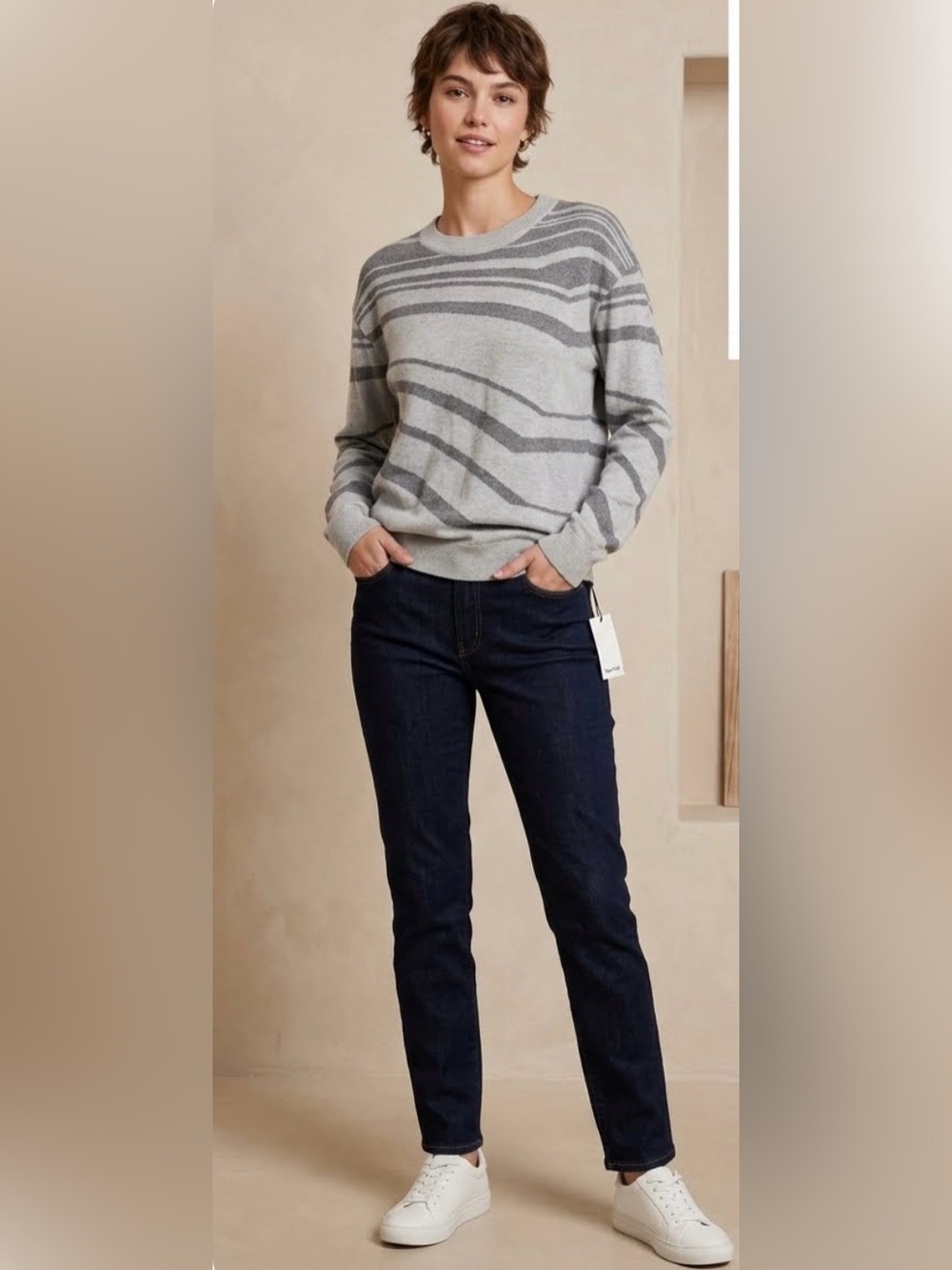 Open Edit Womens Gray Patterned Crewneck Sweater New With Tags Size Large